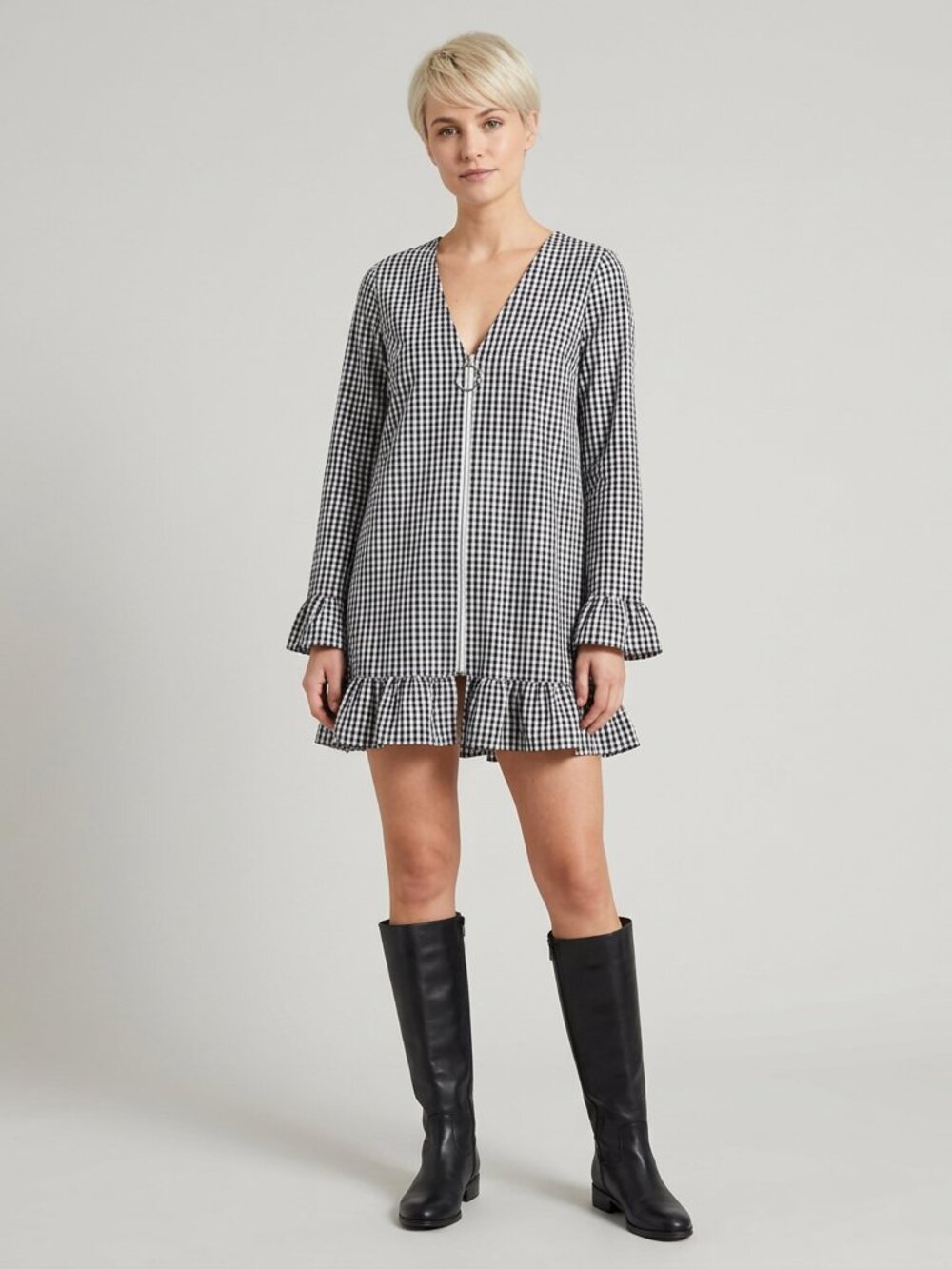Opening Ceremony Daisy Black & White Gingham O-Ring Mini Dress - Size XS